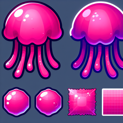 A pink jellyfish. Cartoon..
Single Game Texture.  In-Game asset.  2d.  Blank background.  High contrast.  No shadows