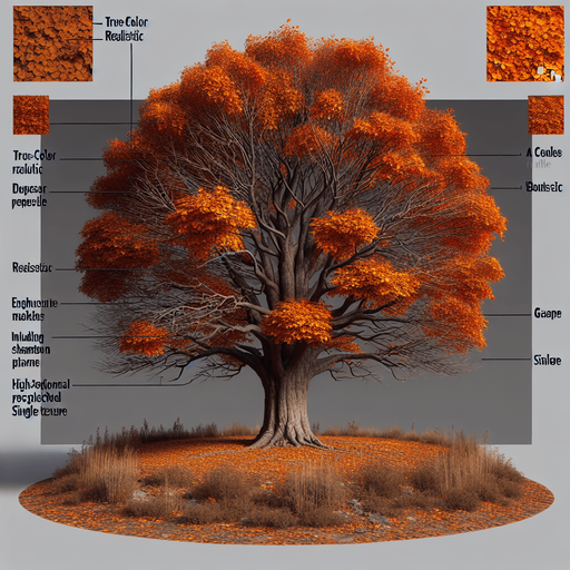 large AUTUMN SHADES tree with sparse bunches of leaves. branches are exposed, but the tree is tough and old.. true-color, realistic, Single Game Texture. In-Game asset. 2d. Blank background. High contrast. No shadows..
Single Game Texture.  In-Game asset.  2d.  Blank background.  High contrast.  No shadows