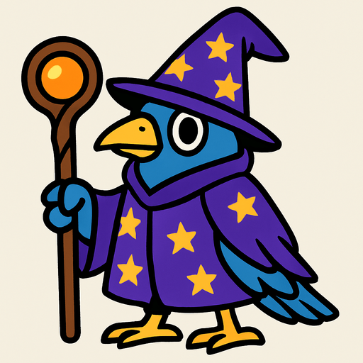 2d bird wizard.
In-Game asset.  2d.  High contrast.  No shadows