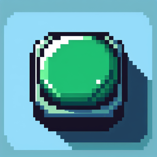 green button  8 bit.
Single Game Texture. In-Game asset. 2d. Blank background. High contrast. No shadows.