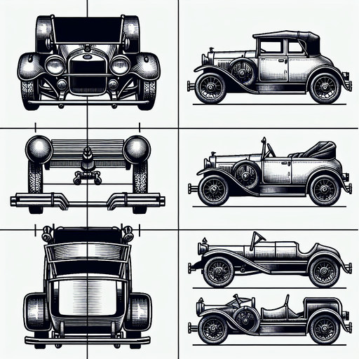 generate a picture of a classic car. view from top. Vertical direction Single Game Texture. In-Game asset. 2d. Blank background. High contrast. No shadows.