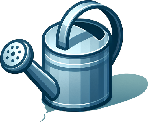 Watering can.
Single Game Texture.  In-Game asset.  2d.  Blank background.  High contrast.  No shadows