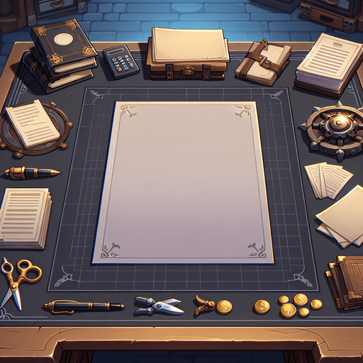 background like table to accept documents to background.
Single Game Texture. In-Game asset. 2d. Blank background. High contrast. No shadows.