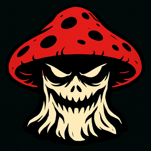 2d mysterious and scary mushroom character's head.
In-Game asset.  2d.  High contrast.  No shadows