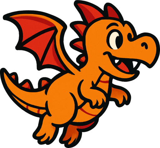 un dragon caricatura volando mirando hacia la izquierda.
In-Game asset.  2d.  High contrast.  No shadows