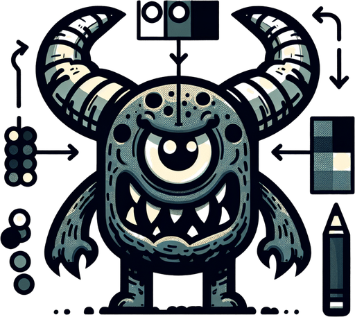 monster in flat shading style. Monster has chopped off horns and has lazy eye with scary teeth. think black borders
Single Game Texture.  In-Game asset.  2d.  Blank background.  High contrast.  No shadows