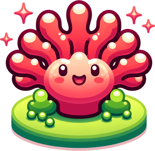 Tatlı gülümseyen mercan resmi.
Single Game Texture.  In-Game asset.  2d.  Blank background.  High contrast.  No shadows