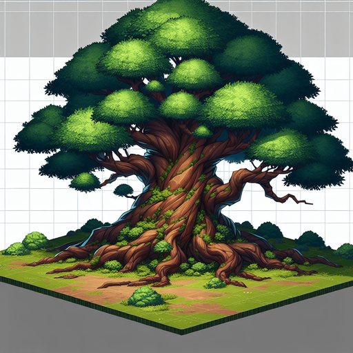 Giant_tree.
Single Game Texture.  In-Game asset.  2d.  Blank background.  High contrast.  No shadows
