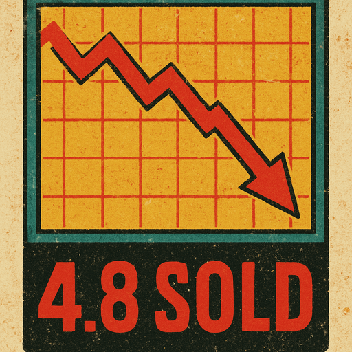 Borsa grafiği oluştur grafiğin yönü aşağı yönde olsun .Altında "4.8 SOLD"  şeklinde bir yazı yazsın . retro temada olsun !.
In-Game asset.  2d.  High contrast.  No shadows