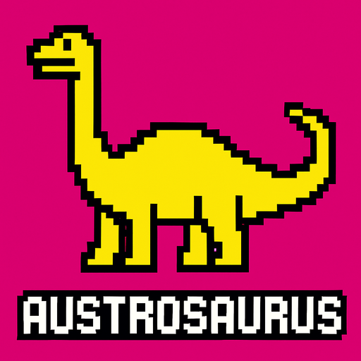 Make it 8 bit style dinosaur Austrosaurus  cartoon character.
In-Game asset.  High contrast.  No shadows