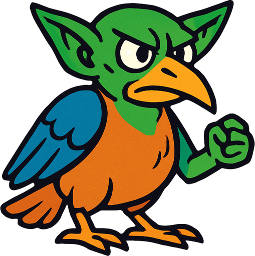2d bird goblin.
In-Game asset.  2d.  High contrast.  No shadows