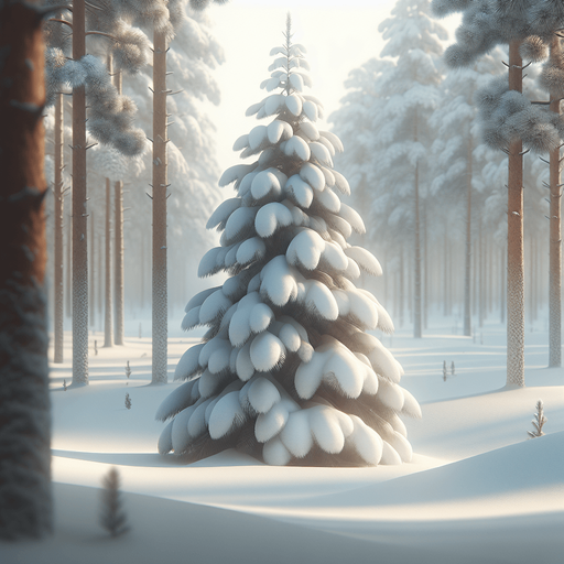 Single Photorealistic snowy Pinewood