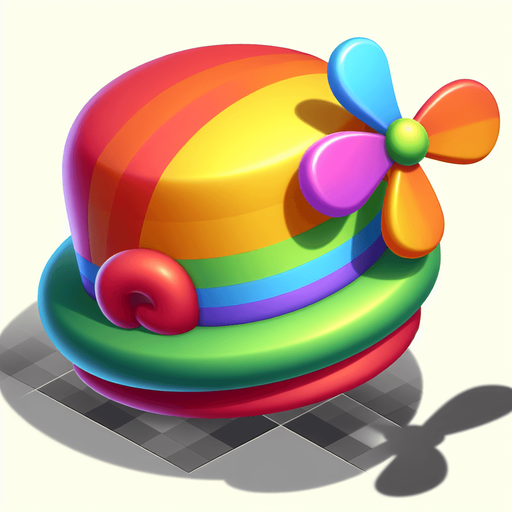 A rainbow hat with a propeller on the top. Side profile. Cartoon..
Single Game Texture.  In-Game asset.  2d.  Blank background.  High contrast.  No shadows