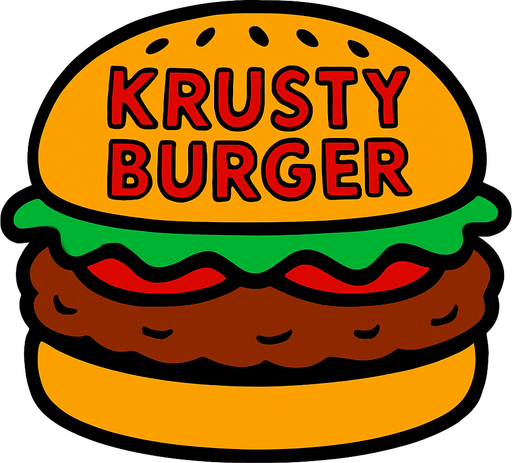 Krusty Burger hamburger.
In-Game asset.  2d.  High contrast.  No shadows