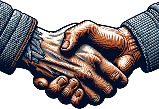 handshake.
Single Game Texture. In-Game asset. 2d. Blank background. High contrast. No shadows.