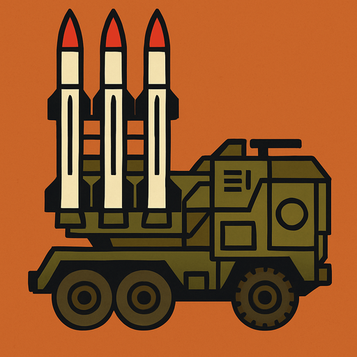 A surface-to-air (SAM) missile launcher..
In-Game asset.  2d.  High contrast.  No shadows. Top down view