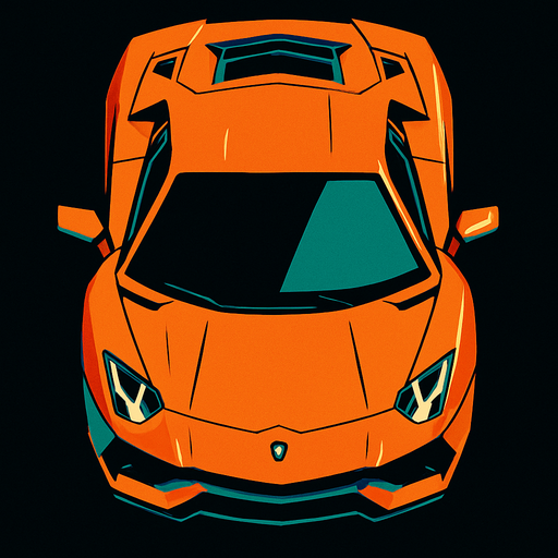 lamborghini üstten çekilmiş.
In-Game asset.  2d.  High contrast.  No shadows