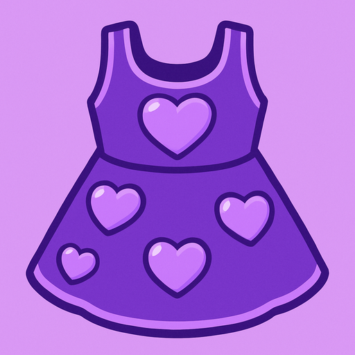 cute purple heart candy design dress top view..
In-Game asset.  2d.  High contrast.  No shadows