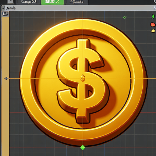 Gold coin with dollar sign.
Single Game Texture.  In-Game asset.  2d.  Blank background.  High contrast.  No shadows