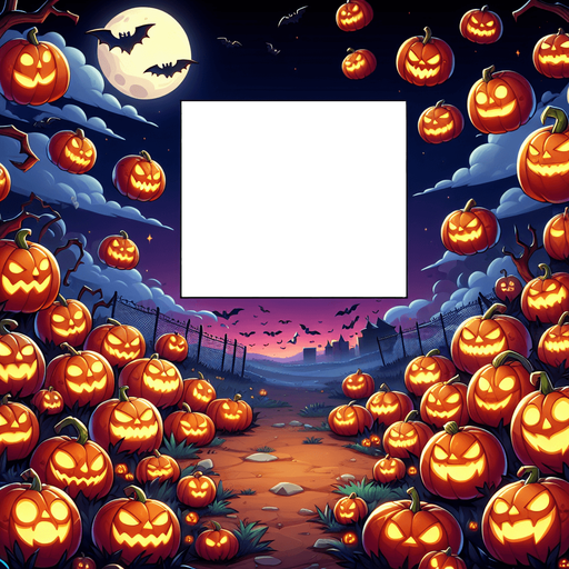 Generate a high quality cartoon background Halloween filled with pumpkins.
Single Game Texture. In-Game asset. 2d. Blank background. High contrast. No shadows.