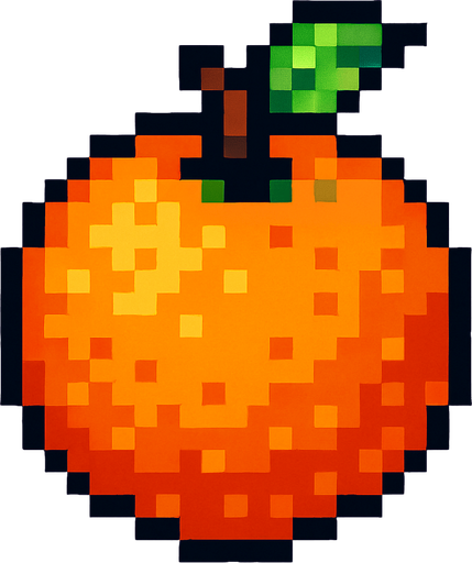 pixel art of a orange.
In-Game asset.  2d.  High contrast.  No shadows