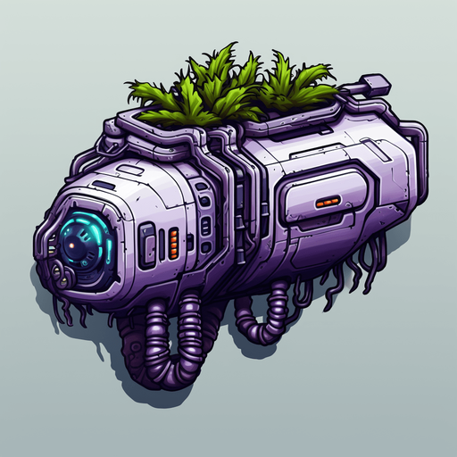 Alien organic tank, seen from above, no perspective.
Single Game Texture. In-Game asset. 2d. Pixelart. White background. Blank background. Low detail. High contrast.