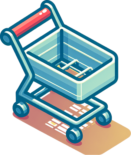 Top-down image of a shopping cart.
Single Game Texture.  In-Game asset.  2d.  Blank background.  High contrast.  No shadows