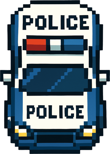 coche de policia hecho con pixeles con perspectiva desde arriba
In-Game asset.  2d.  High contrast.  No shadows