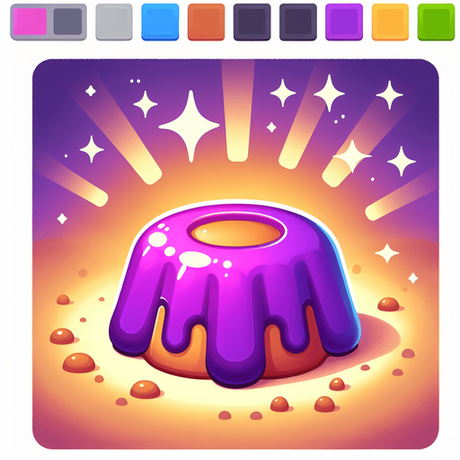 Vibrant purple candy. cartoon. Pudding.
Game asset. 2d. Blank background. High contrast. No shadows.