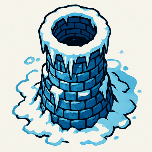 torre con hielo y nieve desde arriba.
In-Game asset.  2d.  High contrast.  No shadows