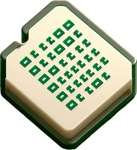 A minimalist UI website icon for a retro hacking app, representing a text-based file. The icon is a simple rectangular shape with a slightly folded corner at the top-right, rendered in a clean, pixel-art style. A few green binary digits ('0' and '1') are subtly displayed across the surface in a small, stylized font, blending seamlessly with the retro theme.

The design is stripped down to essential elements, using a monochromatic palette with a soft green glow to evoke the feel of a classic hacking interface. The overall look is clean, minimalist, and perfectly aligned with a retro tech aesthetic..
Single Game Texture. In-Game asset. 2d. Blank background. High contrast. No shadows.
