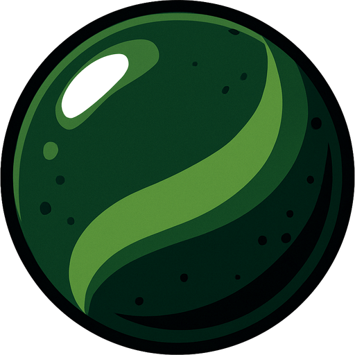 Koyu yeşil bilye.
In-Game asset.  2d.  High contrast.  No shadows