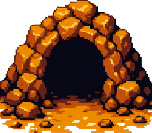 2d pixel cave'view from outside.
In-Game asset.  2d.  High contrast.  No shadows