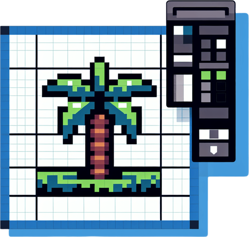 8bit. cartoon. palm tree..
Single Game Texture. In-Game asset. 2d. Blank background. High contrast. No shadows.