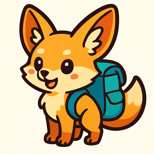 a cute fennec fox with a backbag.
In-Game asset.  2d.  High contrast.  No shadows