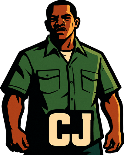 CJ.
In-Game asset.  2d.  High contrast.  No shadows