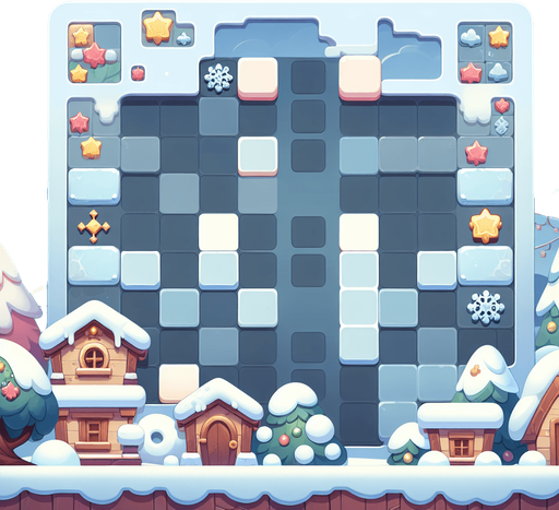 A background image for a puzzle video game depicting the season of winter. Cartoon.
Single Game Texture. In-Game asset. 2d. Blank background. High contrast. No shadows.