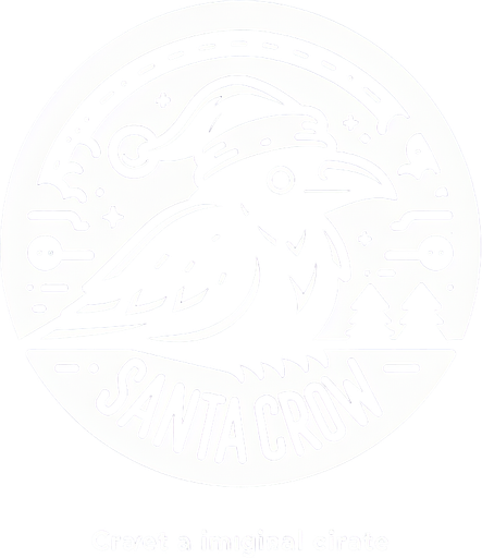 Icon for santa crow, on a circle, with the text „santa crow“ at top Single Game Texture. In-Game asset. 2d. Blank background. High contrast. No shadows.