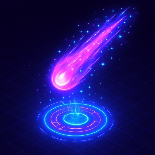 down Isometric neon cyberpunk magic spell beam comet light hologram sparkles glow