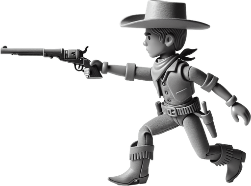 western cowboy toy shooting.
Single Game Texture. In-Game asset. 2d. Blank background. High contrast. No shadows.