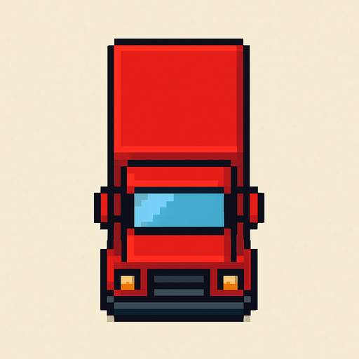 Pixel art kamyon kuş bakışı.
In-Game asset.  2d.  High contrast.  No shadows