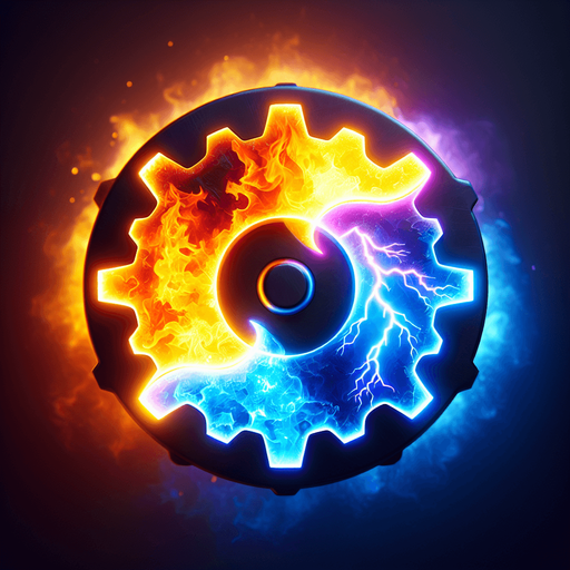 Elemental Gear Icon:
A gear made of multiple materials (fire, ice, lightning, and shadow) fused together, symbolizing crafting hybrid powers..
Colors: Vibrant orange, blue, yellow, and dark purple.