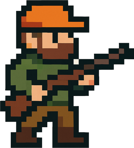 Hunter pixel.
In-Game asset.  2d.  High contrast.  No shadows