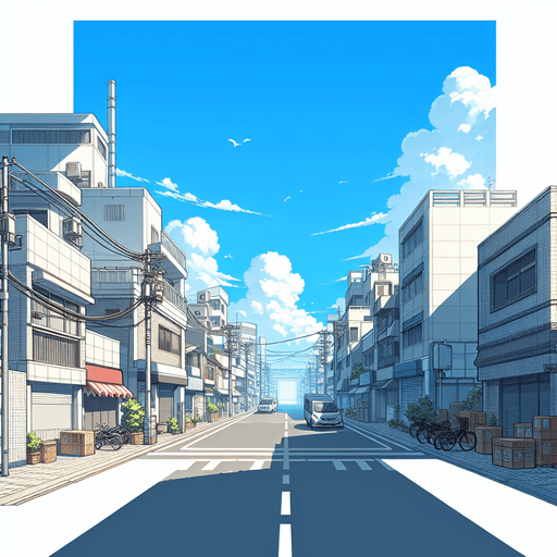 uma rua com ceu azul, fundo png.
Single Game Texture. In-Game asset. 2d. Blank background. High contrast. No shadows.