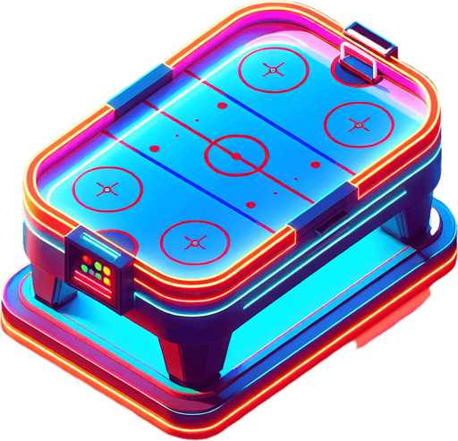 air hockey table with neon lights. top view.
Single Game Texture. In-Game asset. 2d. Blank background. High contrast. No shadows.