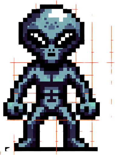 8-bit. Cartoon. alien flying enemy boss. seen from the front. in game asset. Single Game Texture. In-Game asset. 2d. Blank background. High contrast. No shadows.