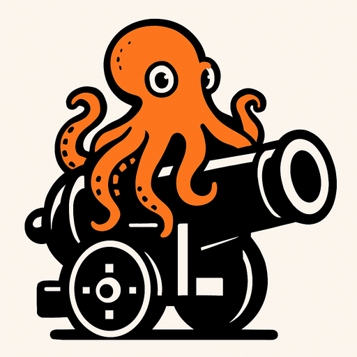 que un pulpo este sentado en un cañon.
In-Game asset.  2d.  High contrast.  No shadows
