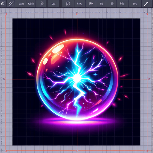 Plasma Bolt – A glowing energy ball with a sci-fi effect..
Single Game Texture.  In-Game asset.  2d.  Blank background.  High contrast.  No shadows