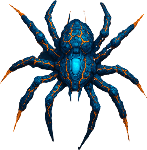 crazy blue lava spider spaceship top view.