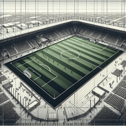 Football ground from middle.
Single Game Texture. In-Game asset. 2d. Blank background. High contrast. No shadows.